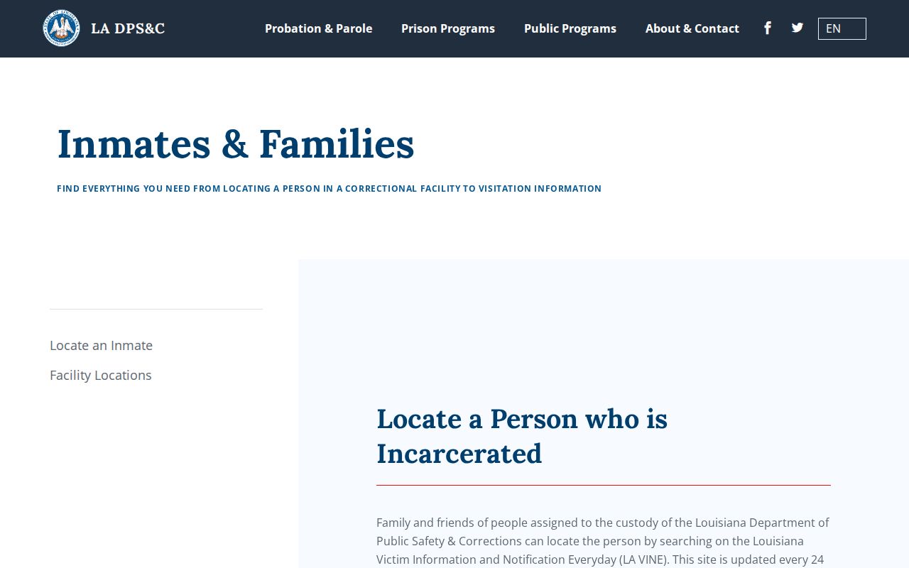 Louisiana DPS and Corrections inmate information and VINE locator page