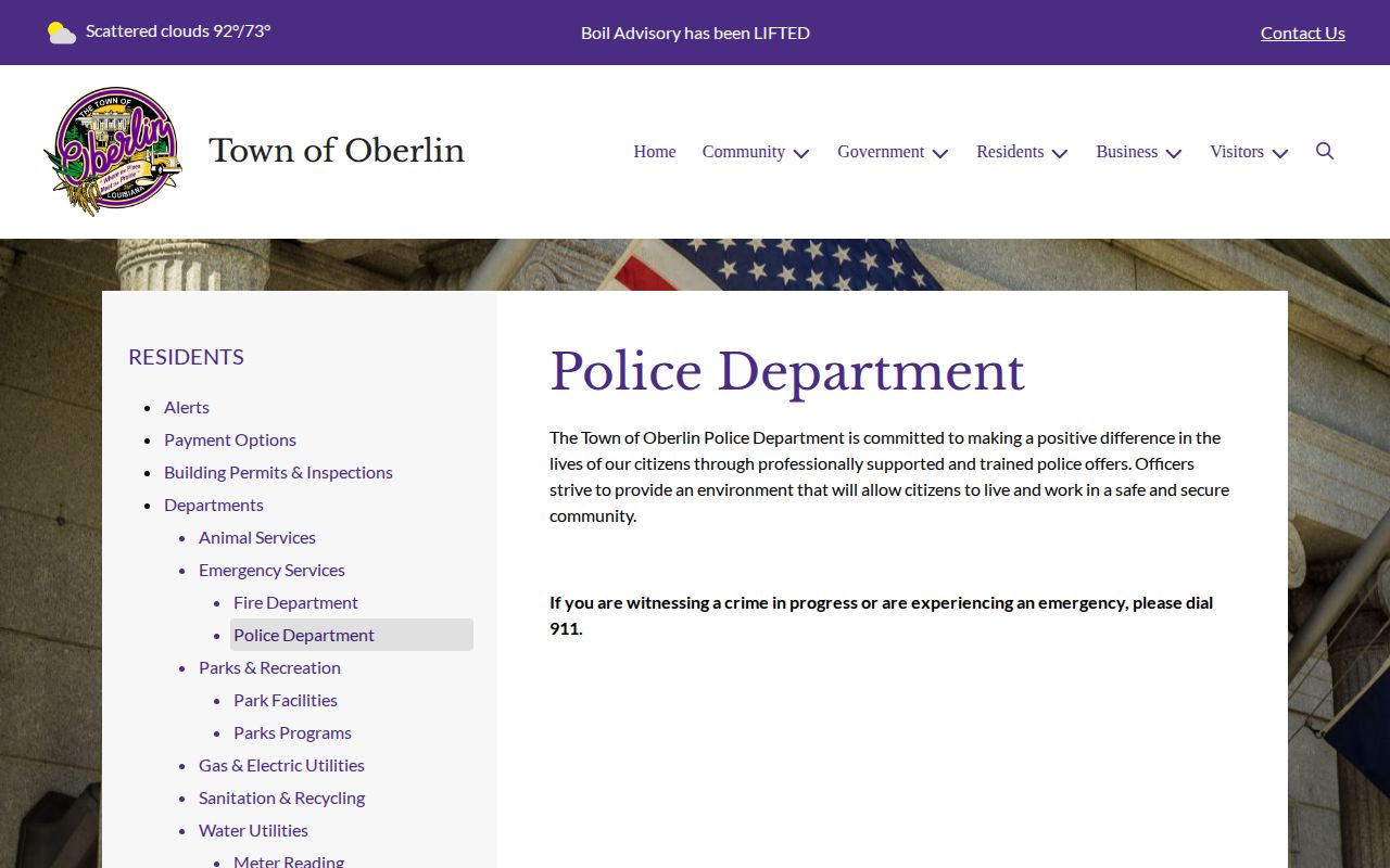 Official Oberlin Police Department page for Oberlin arrest record contact